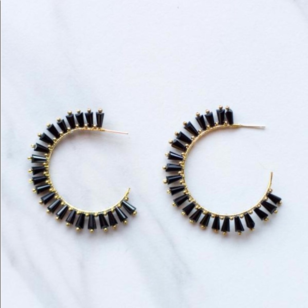 Black and Gold Beaded Hoops